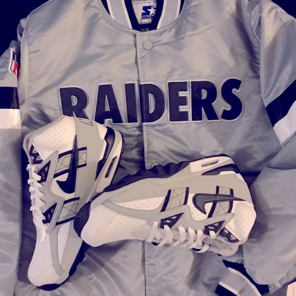 NIKE TRAINER SC HIGH WITH BOMBER JACKET AND RAIDERS AWAY T-SHRT